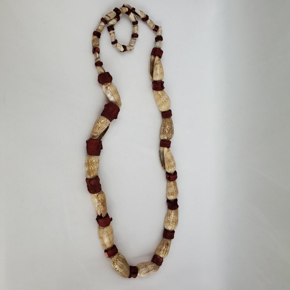 Vintage Long Solid Shell Beaded Necklace - image 2